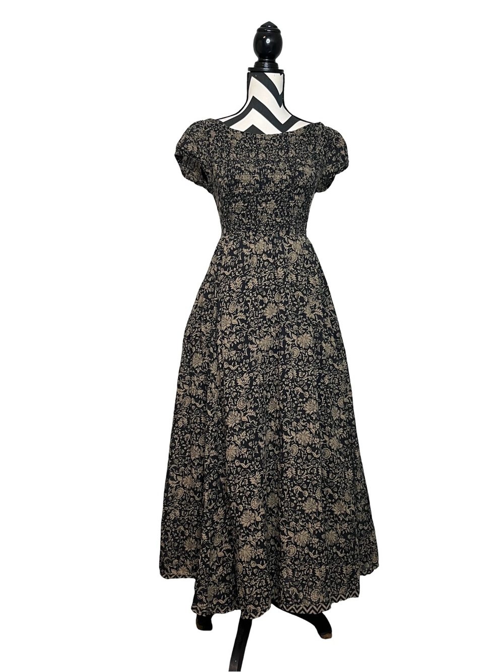Free People Ultraviolet Boho Floral Bateau Neck Cotton Flowy Maxi Dress Sz XS